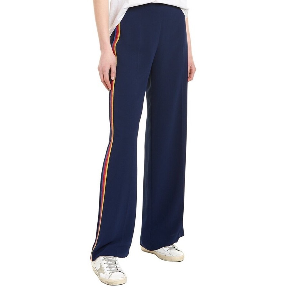 Trina Turk Perth Crepe Rainbow Stripe‎ Wide Leg Navy Blue Pant 6
